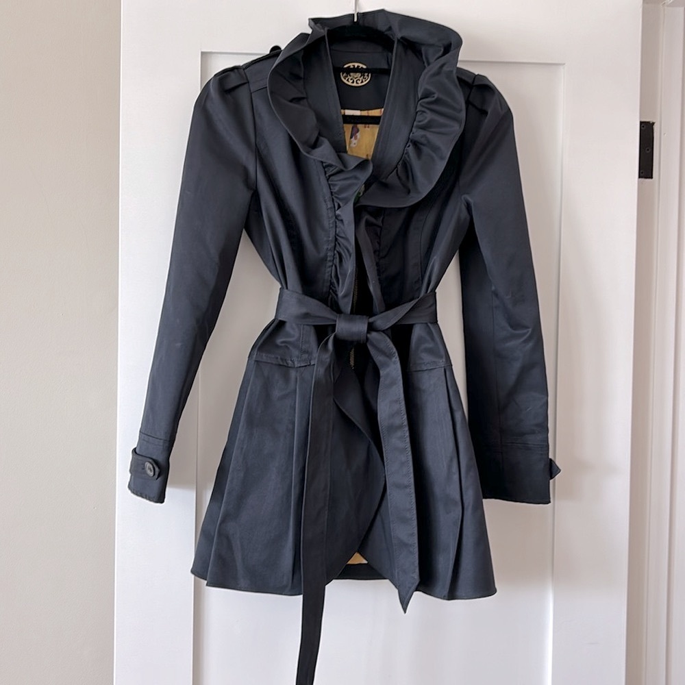 Anthropologie Navy Blue lined Trench Coat by “Idra”